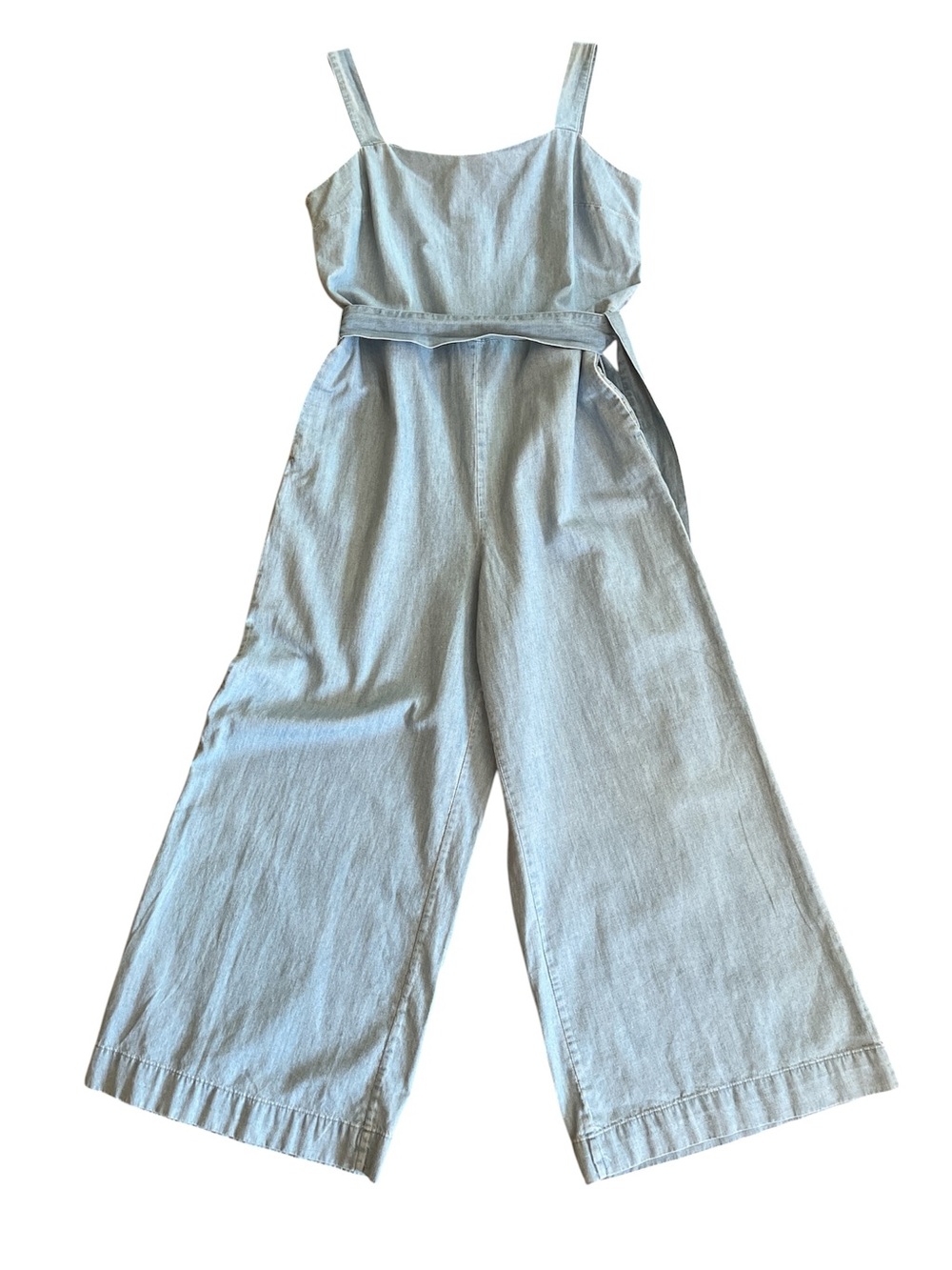 GAP Light Blue Cotton Wide-Leg Belted Jumpsuit with Pockets Size 6